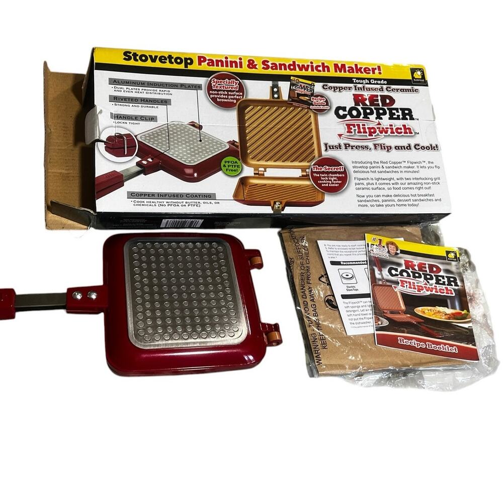 Red Copper Flipwich Stovetop Panini and Sandwich Maker NWT